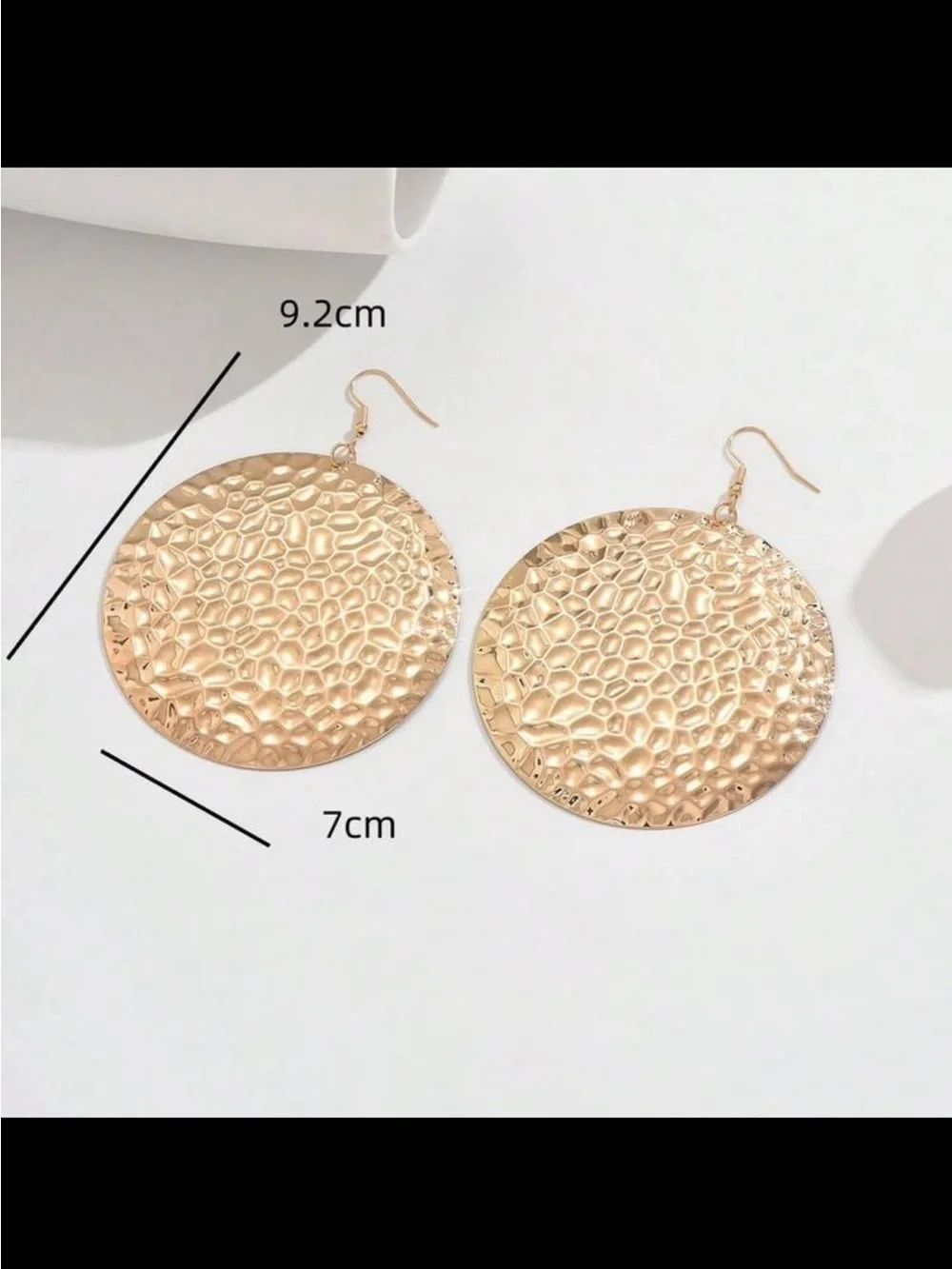 Gold Hammered Disc Drop Earrings - Women Jewelry